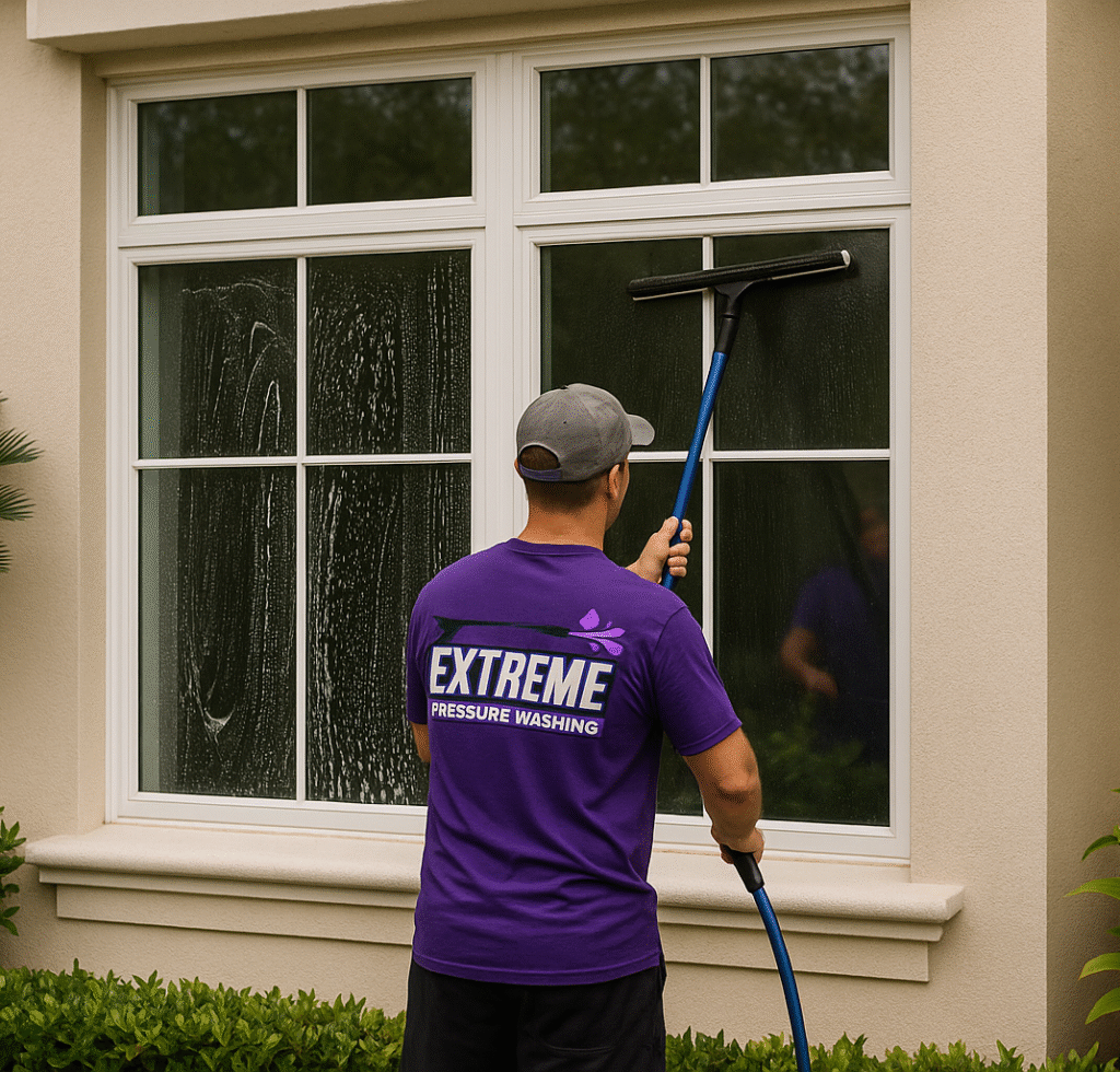 Describe the image accurately and include keywords where natural eg., Pressure washing a pool patio in Naples, Fl