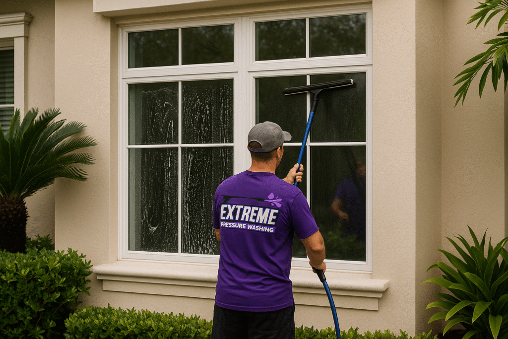 Describe the image accurately and include keywords where natural eg., Pressure washing a pool patio in Naples, Fl